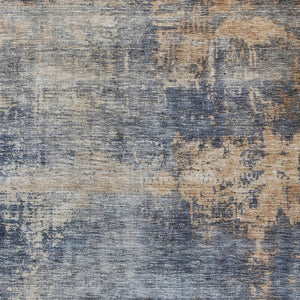 Homeroots 3' Denim Blue And Tan Abstract Washable Area Rug - Stylish, Durably Designed For Indoor And Outdoor Use 8' X 10' Polyester 606143