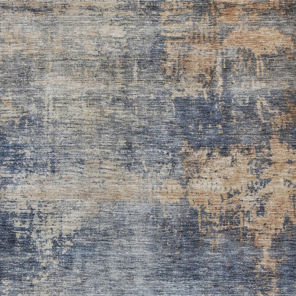 Homeroots 3' Denim Blue And Tan Abstract Washable Area Rug - Stylish, Durably Designed For Indoor And Outdoor Use 9' X 12' Polyester 606144