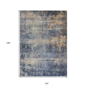 Homeroots 3' Denim Blue And Tan Abstract Washable Area Rug - Stylish, Durably Designed For Indoor And Outdoor Use 10' X 14' Polyester 606145