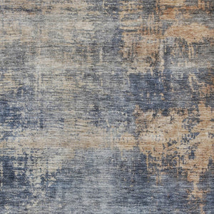 Homeroots 3' Denim Blue And Tan Abstract Washable Area Rug - Stylish, Durably Designed For Indoor And Outdoor Use 10' X 14' Polyester 606145