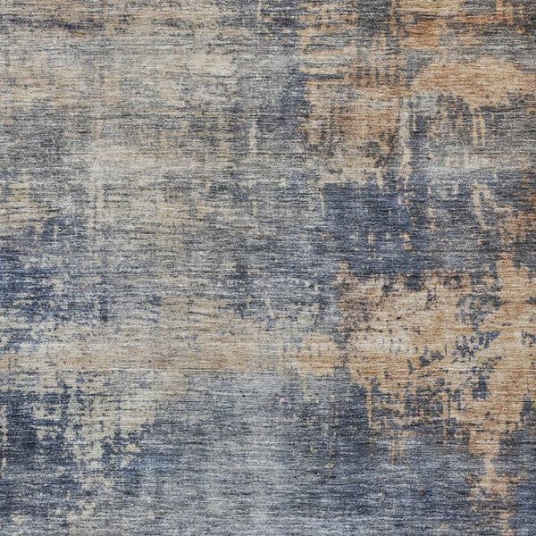 Homeroots 3' Denim Blue And Tan Abstract Washable Area Rug - Stylish, Durably Designed For Indoor And Outdoor Use 10' X 14' Polyester 606145
