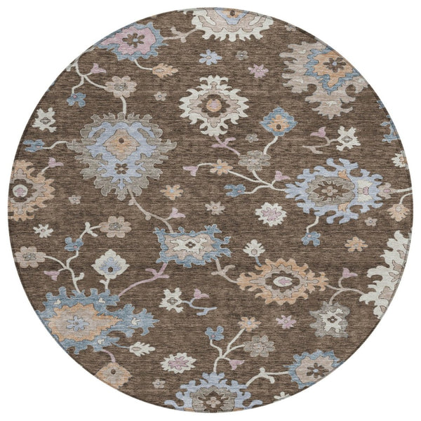 HomeRoots 5' Stylish Floral Washable Rug - Durable Indoor Outdoor Area Rug for High-Traffic Spaces and Easy Care 8' Round 606148