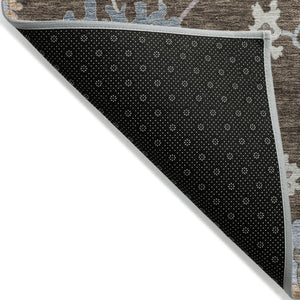 Homeroots 3' Stunning Chocolate Beige And Blue Floral Washable Area Rug For Indoor Or Outdoor Spaces 8' X 10' Polyester 606149