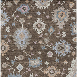 Homeroots 3' Stunning Chocolate Beige And Blue Floral Washable Area Rug For Indoor Or Outdoor Spaces 9' X 12' Polyester 606150