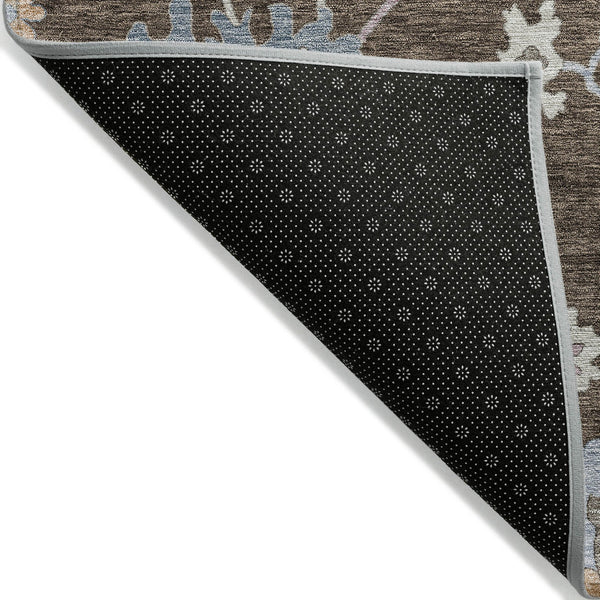 Homeroots 3' Stunning Chocolate Beige And Blue Floral Washable Area Rug For Indoor Or Outdoor Spaces 9' X 12' Polyester 606150