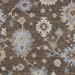 Homeroots 3' Stunning Chocolate Beige And Blue Floral Washable Area Rug For Indoor Or Outdoor Spaces 9' X 12' Polyester 606150