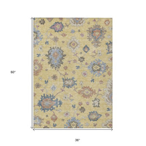 Homeroots 3' Stunning Chocolate Beige And Blue Floral Washable Area Rug For Indoor Or Outdoor Spaces 3' X 5' Polyester 606152