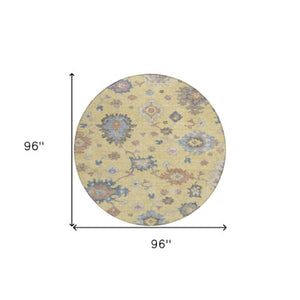 Homeroots 3' Stunning Chocolate Beige And Blue Floral Washable Area Rug For Indoor Or Outdoor Spaces 8' Round Polyester 606154