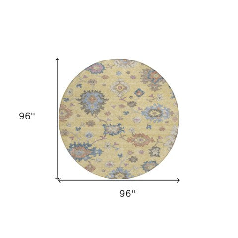 Homeroots 3' Stunning Chocolate Beige And Blue Floral Washable Area Rug For Indoor Or Outdoor Spaces 8' Round Polyester 606154