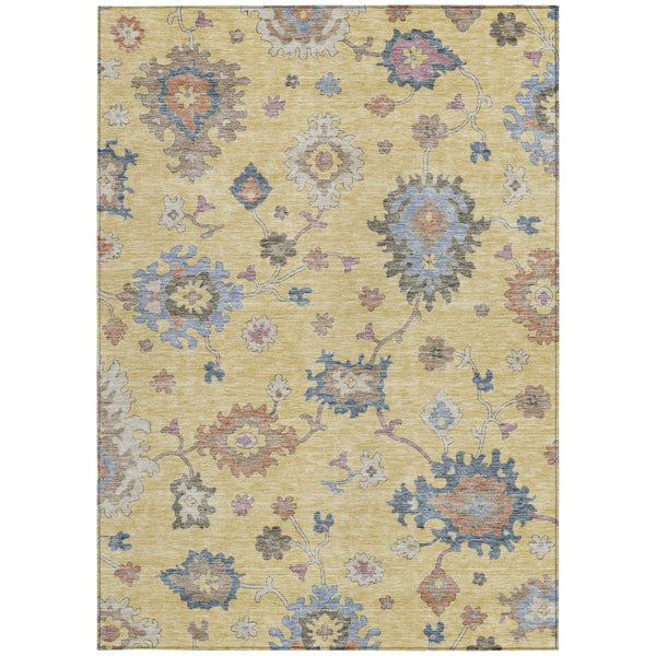 Homeroots 3' Stunning Chocolate Beige And Blue Floral Washable Area Rug For Indoor Or Outdoor Spaces 8' X 10' Polyester 606155