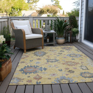 Homeroots 3' Stunning Chocolate Beige And Blue Floral Washable Area Rug For Indoor Or Outdoor Spaces 8' X 10' Polyester 606155