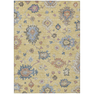 HomeRoots 5' Elegant Gold Brown and Blue Floral Area Rug - Durable, Washable Design for Indoor/Outdoor Use! 8' X 10' 606155