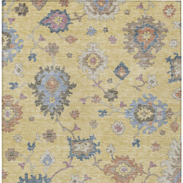 Homeroots 3' Stunning Chocolate Beige And Blue Floral Washable Area Rug For Indoor Or Outdoor Spaces 9' X 12' Polyester 606156