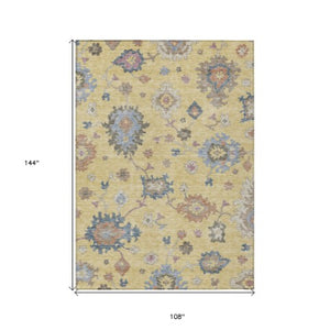 Homeroots 3' Stunning Chocolate Beige And Blue Floral Washable Area Rug For Indoor Or Outdoor Spaces 9' X 12' Polyester 606156