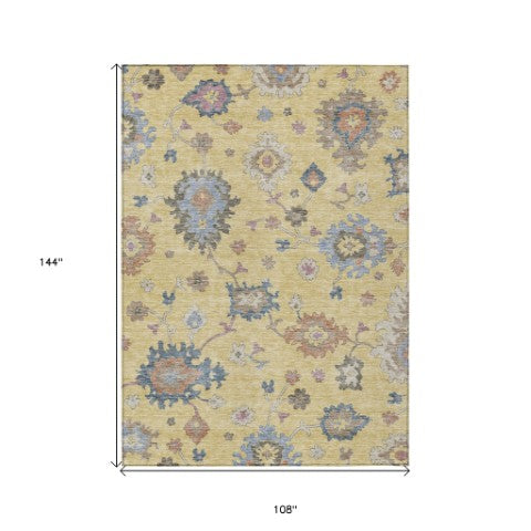 Homeroots 3' Stunning Chocolate Beige And Blue Floral Washable Area Rug For Indoor Or Outdoor Spaces 9' X 12' Polyester 606156