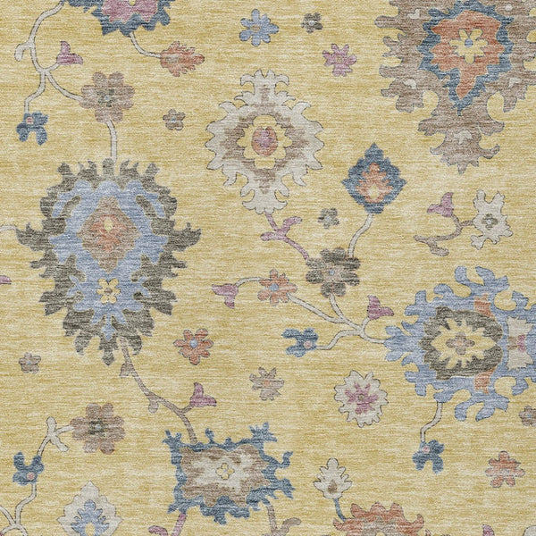 Homeroots 3' Stunning Chocolate Beige And Blue Floral Washable Area Rug For Indoor Or Outdoor Spaces 9' X 12' Polyester 606156