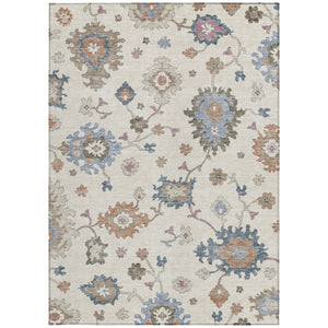 Homeroots 3' Stunning Chocolate Beige And Blue Floral Washable Area Rug For Indoor Or Outdoor Spaces 3' X 5' Polyester 606158