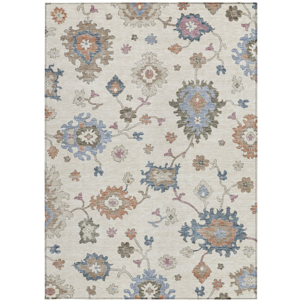 Homeroots 3' Stunning Chocolate Beige And Blue Floral Washable Area Rug For Indoor Or Outdoor Spaces 3' X 5' Polyester 606158
