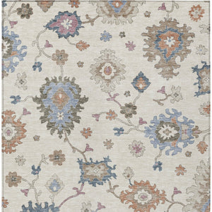 Homeroots 3' Stunning Chocolate Beige And Blue Floral Washable Area Rug For Indoor Or Outdoor Spaces 3' X 5' Polyester 606158