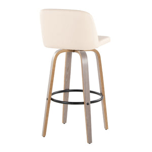 English Elm Toriano 30" Modern Barstool Set Of 2 - Light Grey Wood & Cream Faux Leather With Swivel Comfort B202S00693-GIGA