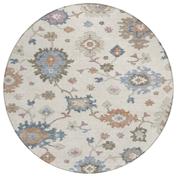 HomeRoots 5' Timeless Floral Indoor Outdoor Area Rug – Durable, Washable, and Perfect for High-Traffic Spaces 8' Round 606160