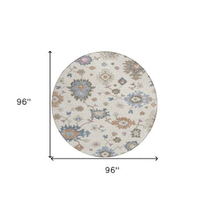 Homeroots 3' Stunning Chocolate Beige And Blue Floral Washable Area Rug For Indoor Or Outdoor Spaces 8' Round Polyester 606160