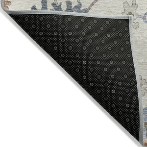 Homeroots 3' Stunning Chocolate Beige And Blue Floral Washable Area Rug For Indoor Or Outdoor Spaces 8' X 10' Polyester 606161