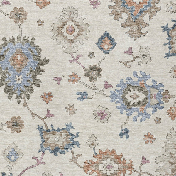 Homeroots 3' Stunning Chocolate Beige And Blue Floral Washable Area Rug For Indoor Or Outdoor Spaces 8' X 10' Polyester 606161