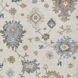 Homeroots 3' Stunning Chocolate Beige And Blue Floral Washable Area Rug For Indoor Or Outdoor Spaces 9' X 12' Polyester 606162