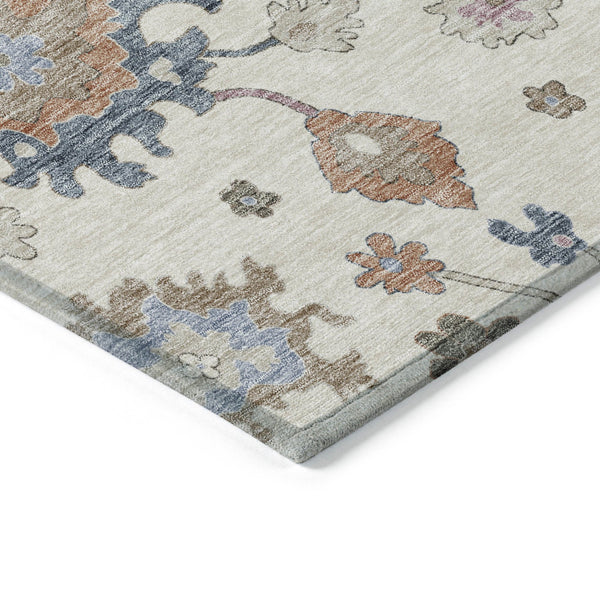 Homeroots 3' Stunning Chocolate Beige And Blue Floral Washable Area Rug For Indoor Or Outdoor Spaces 10' X 14' Polyester 606163