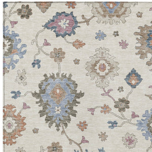 Homeroots 3' Stunning Chocolate Beige And Blue Floral Washable Area Rug For Indoor Or Outdoor Spaces 10' X 14' Polyester 606163