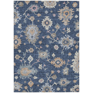 Homeroots 3' Stunning Chocolate Beige And Blue Floral Washable Area Rug For Indoor Or Outdoor Spaces 3' X 5' Polyester 606164