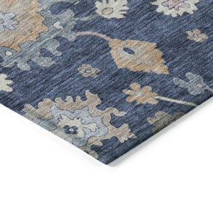 Homeroots 3' Stunning Chocolate Beige And Blue Floral Washable Area Rug For Indoor Or Outdoor Spaces 3' X 5' Polyester 606164