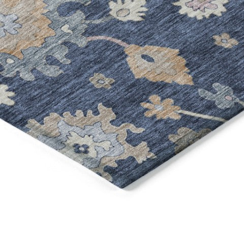Homeroots 3' Stunning Chocolate Beige And Blue Floral Washable Area Rug For Indoor Or Outdoor Spaces 3' X 5' Polyester 606164