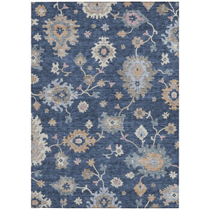 Homeroots 3' Stunning Chocolate Beige And Blue Floral Washable Area Rug For Indoor Or Outdoor Spaces 3' X 5' Polyester 606164