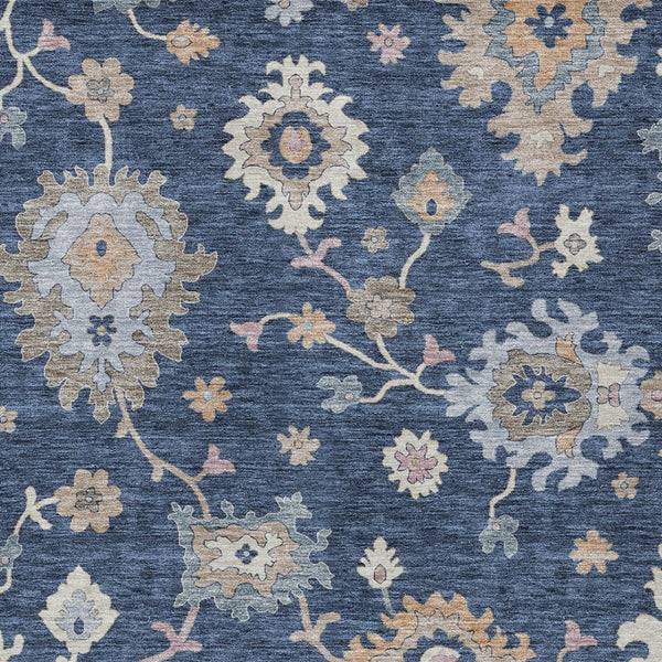 Homeroots 3' Stunning Chocolate Beige And Blue Floral Washable Area Rug For Indoor Or Outdoor Spaces 8' X 10' Polyester 606167