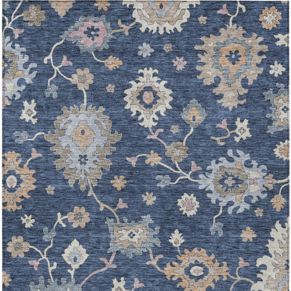 Homeroots 3' Stunning Chocolate Beige And Blue Floral Washable Area Rug For Indoor Or Outdoor Spaces 9' X 12' Polyester 606168