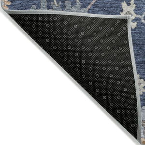 Homeroots 3' Stunning Chocolate Beige And Blue Floral Washable Area Rug For Indoor Or Outdoor Spaces 9' X 12' Polyester 606168