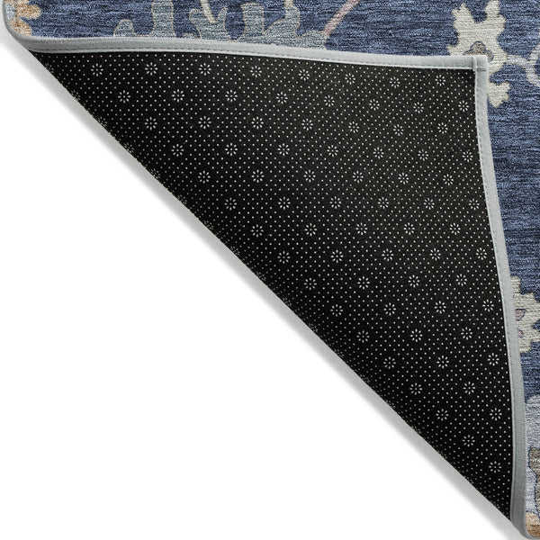 Homeroots 3' Stunning Chocolate Beige And Blue Floral Washable Area Rug For Indoor Or Outdoor Spaces 9' X 12' Polyester 606168