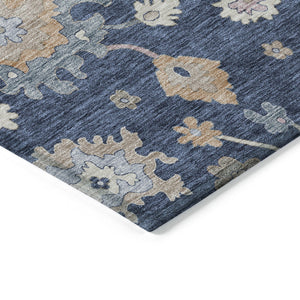 Homeroots 3' Stunning Chocolate Beige And Blue Floral Washable Area Rug For Indoor Or Outdoor Spaces 9' X 12' Polyester 606168
