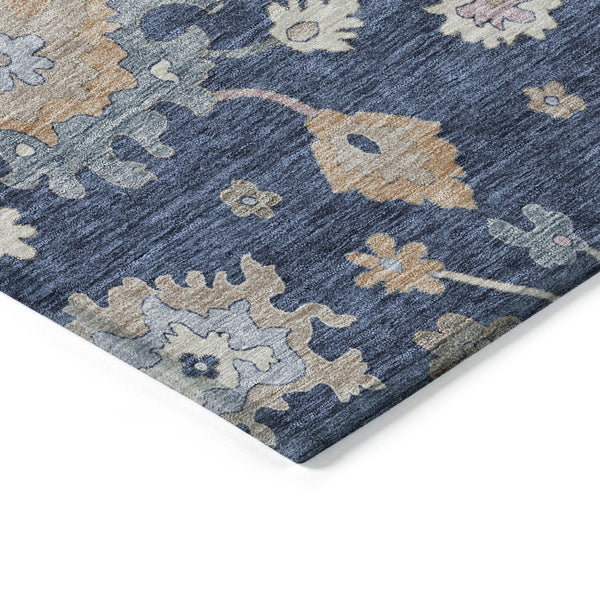 Homeroots 3' Stunning Chocolate Beige And Blue Floral Washable Area Rug For Indoor Or Outdoor Spaces 9' X 12' Polyester 606168