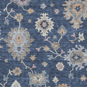 Homeroots 3' Stunning Chocolate Beige And Blue Floral Washable Area Rug For Indoor Or Outdoor Spaces 9' X 12' Polyester 606168