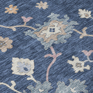 Homeroots 3' Stunning Chocolate Beige And Blue Floral Washable Area Rug For Indoor Or Outdoor Spaces 9' X 12' Polyester 606168