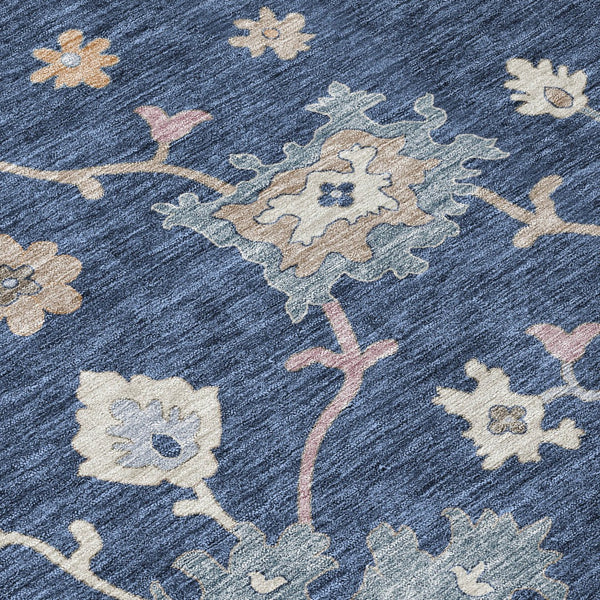 Homeroots 3' Stunning Chocolate Beige And Blue Floral Washable Area Rug For Indoor Or Outdoor Spaces 9' X 12' Polyester 606168