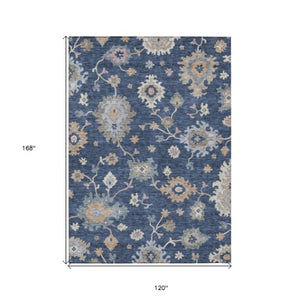 Homeroots 3' Stunning Chocolate Beige And Blue Floral Washable Area Rug For Indoor Or Outdoor Spaces 10' X 14' Polyester 606169