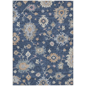 HomeRoots 5' Elegant Floral Area Rug in Navy Blue, Beige & Gray - Stain Resistant for Indoor/Outdoor Use 10' X 14' 606169