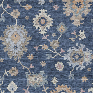 Homeroots 3' Stunning Chocolate Beige And Blue Floral Washable Area Rug For Indoor Or Outdoor Spaces 10' X 14' Polyester 606169