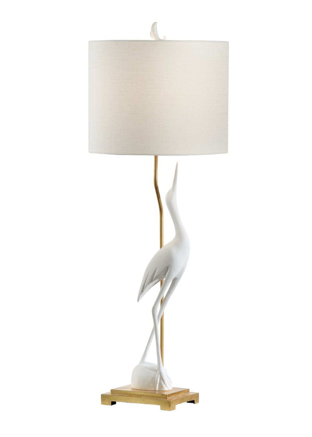 Wildwood Crane Matte White Table Lamp With Antique Gold Leaf Base, Sculptural Slim Ambient Light For Rooms 60617