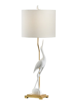 Wildwood Crane Matte White Table Lamp With Antique Gold Leaf Base, Sculptural Slim Ambient Light For Rooms 60617