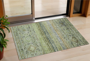 Homeroots 3' Artichoke Green Blue And Black Floral Washable Area Rug For Indoor And Outdoor Spaces 3' X 5' Polyester 606170